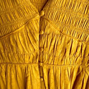 Elegant Mustard Maxi Dress with V-Neck Button Front - Anthropologie, Size XL
